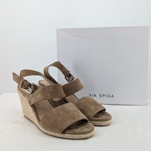 Via Spiga Suede Espadrille Wedges Tan 8.5 summer preppy classic vacation party